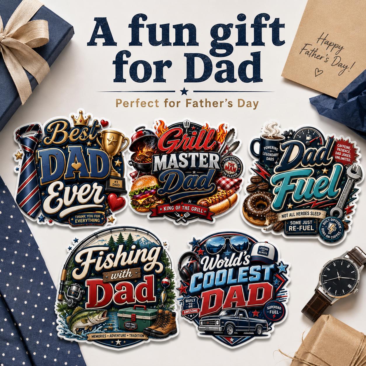 Father's Day Sticker Pack, Funny Dad Decals, Laptop Water Bottle ...