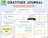 Gratitude Journal Printable Bundle | Editable, Digital PDF | Wellness Journal, Daily Gratitude Template, Self Care Planner, Mindfulness Log