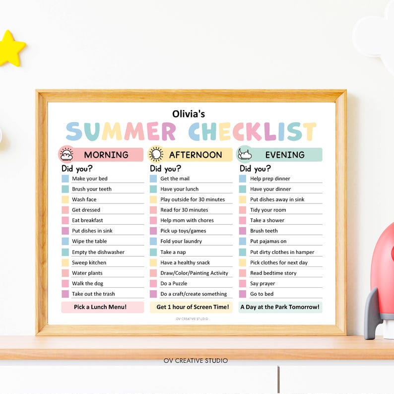 Editable Summer Checklist for Kids | Printable | Chore Chart Planner ...