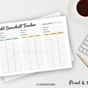 May include: Printable debt snowball tracker worksheet with columns for debt name, balance, minimum payment, date, payment, and balance. The worksheet is designed to help people track their debt repayment progress.