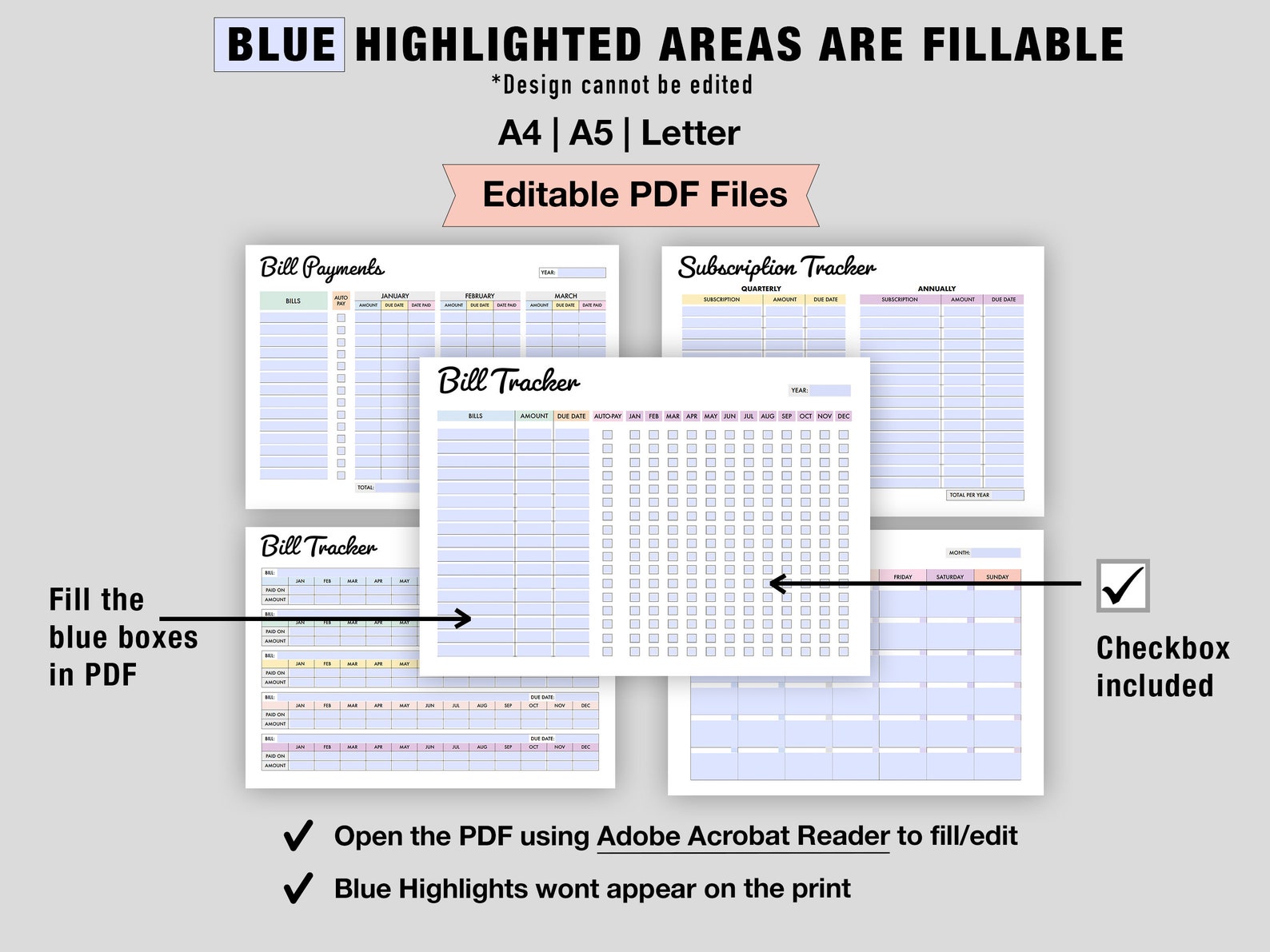 Editable Bill Payment Tracker Bundle | Monthly Bill Tracker Printable ...