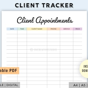 Editable Client Appointment Tracker | Printable Client Tracker | Client Information | Customer Tracker | Tutoring, Business, Hairdressing