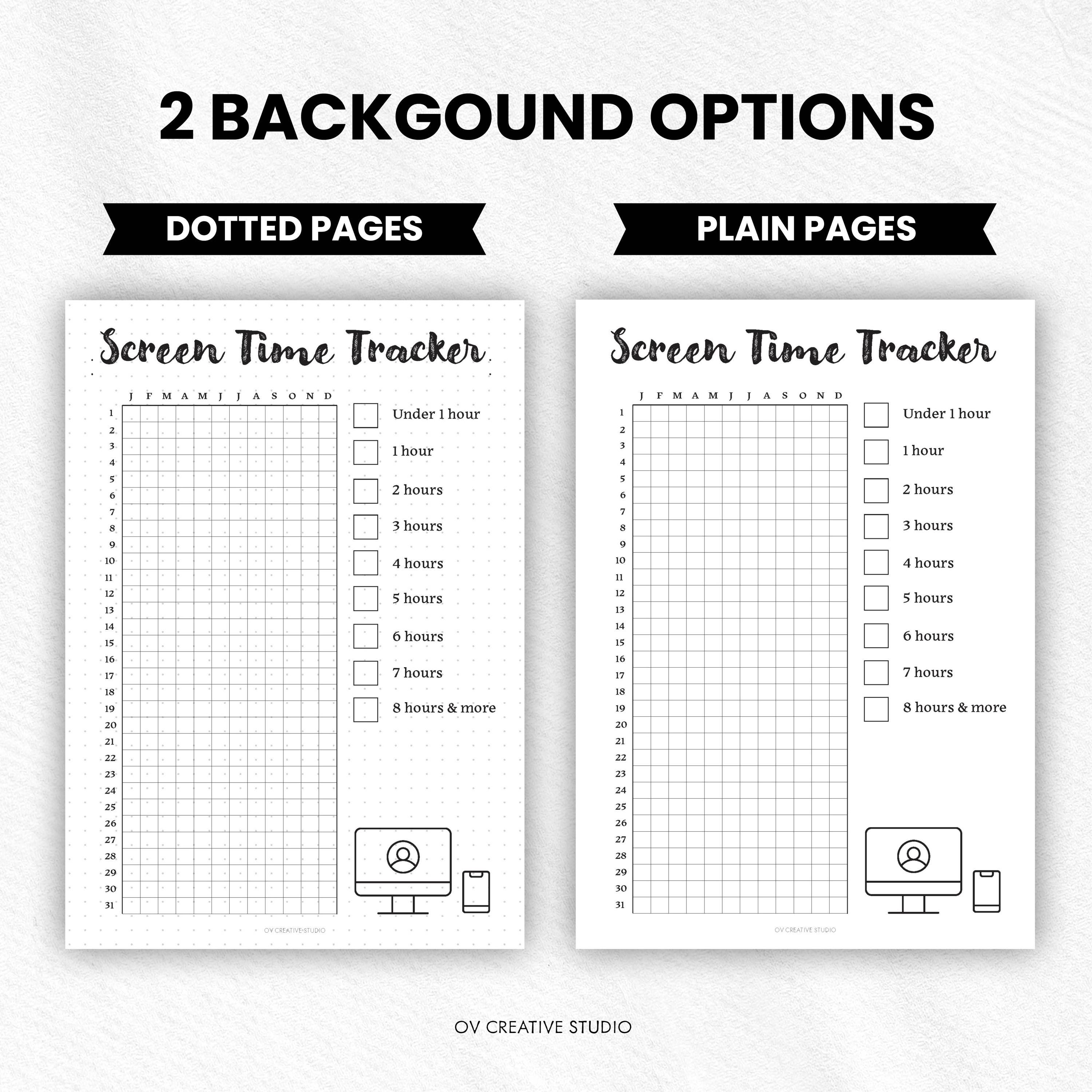 Screen Time Tracker | Printable Yearly Pixel Bullet Journal Page | A4 ...