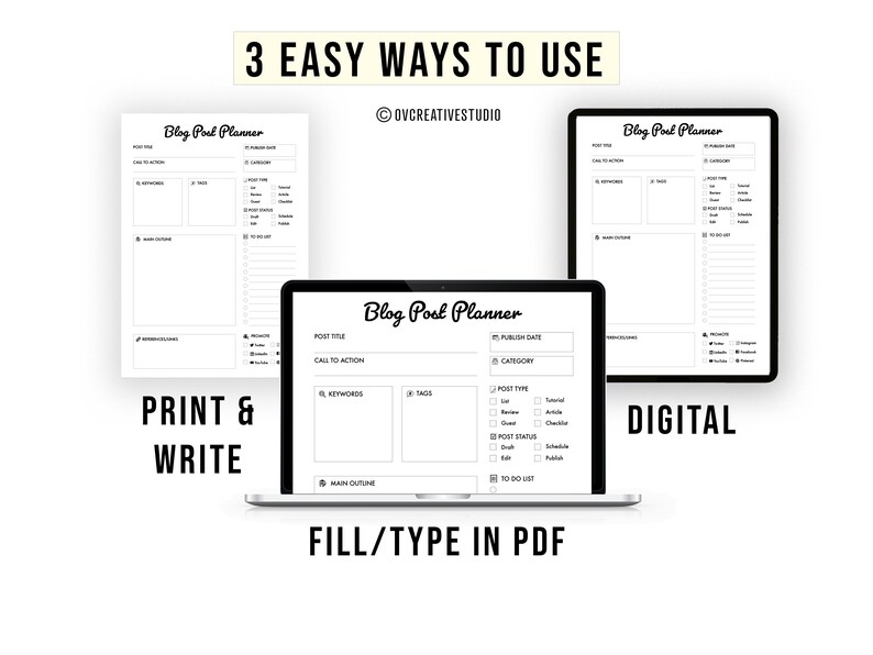 Editable Blog Post Planner & Checklist - Printable, Digital | Content Planner | PDF Files [A4, Letter] image 3
