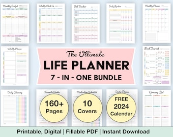 Life Planner Bundle | Printable, Digital PDF | Home Management | All In One Bundle | Personal Planner Bundle | 2024 Planner | A4, A5, Letter