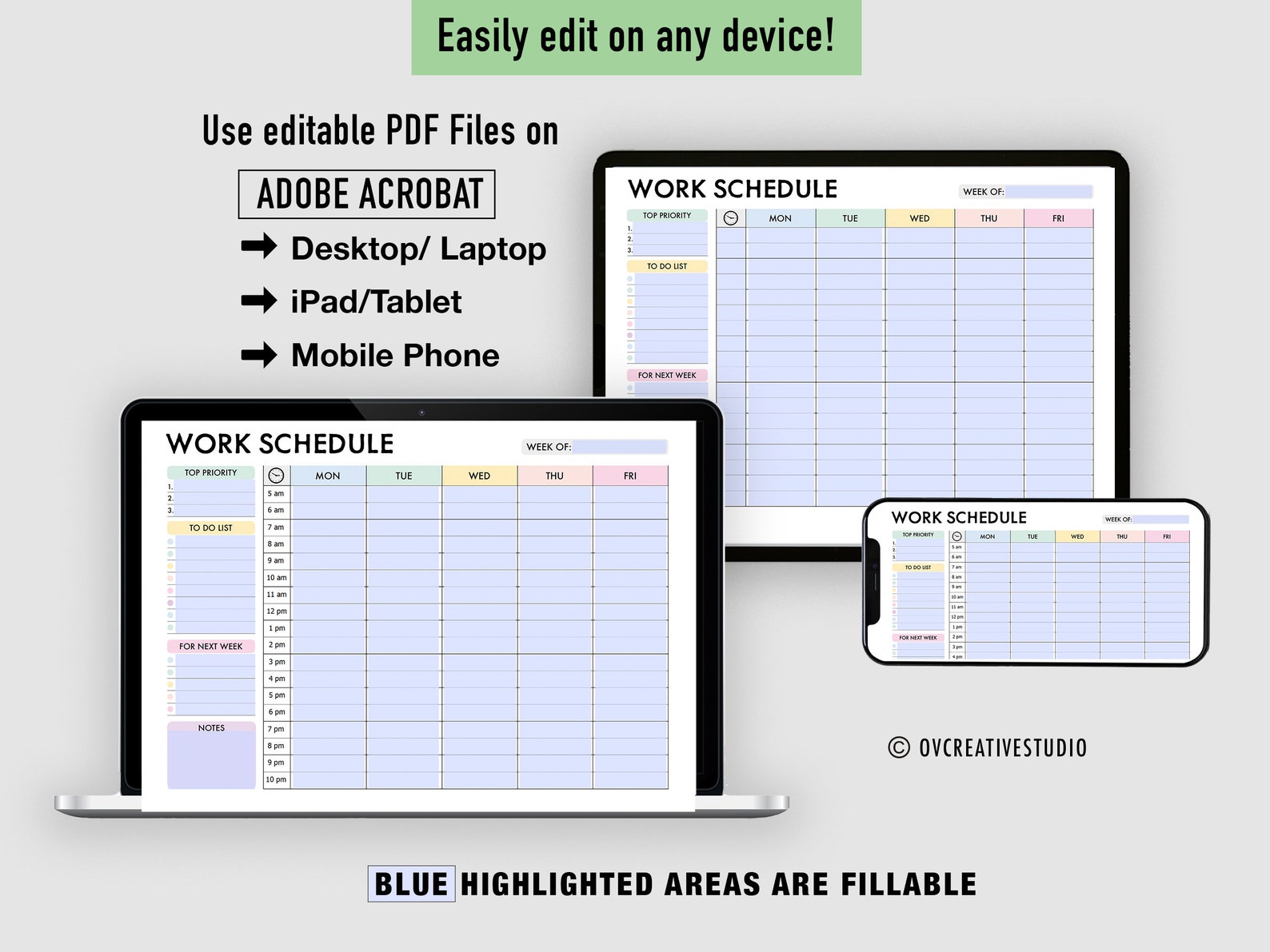 Editable Weekly Schedule | Printable, Digital | Work Week Planner PDF ...