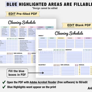 Editable Cleaning Schedule Printable Weekly, Monthly, Yearly Cleaning Checklist , ADHD, Cleaning Planner, House Chore List Digital PDF image 4