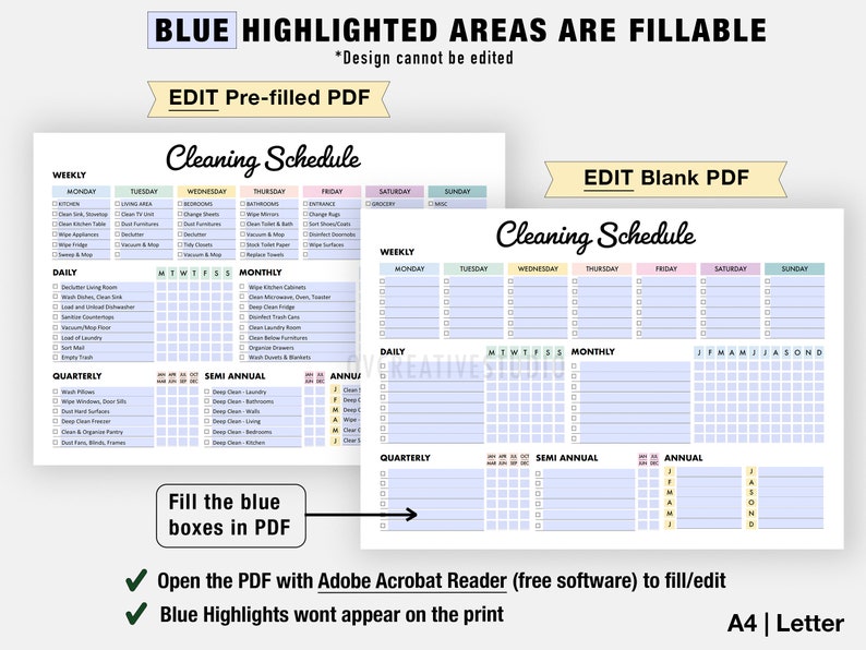 Editable Cleaning Schedule Printable Weekly, Monthly, Yearly Cleaning Checklist , ADHD, Cleaning Planner, House Chore List Digital PDF image 4
