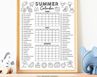 2026 Summer Calendar Printable, Summer Bucket List, Summer At A Glance, Summer Coloring Poster for Kids, Summer Activity Calendar, PDF