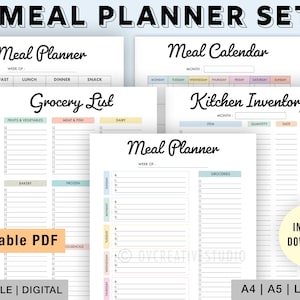 Editable Meal Planner Set | Grocery List | Printable | Meal Prep | Grocery List Template | Health Planner | Fitness | Weekly Meal Planner