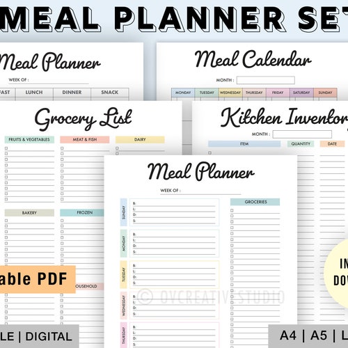 Editable Weekly Meal Planner Grocery List Printable - Etsy