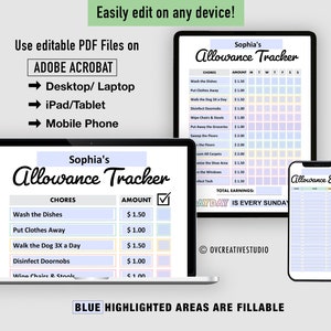 Editable Allowance Tracker Kids | Earn Money Chart | Daily Weekly ...