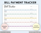 Editable Monthly Bill Tracker | Yearly Bill Planner | Monthly Bill Log | Bill Payment Checklist | Bill Payment Tracker | Printable | Digital