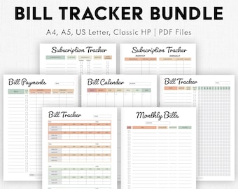 Editable Bill Payment Tracker Bundle | Monthly Bill Tracker Printable | Subscription Tracker, Bill Log | Bill Payment Checklist Digital PDF