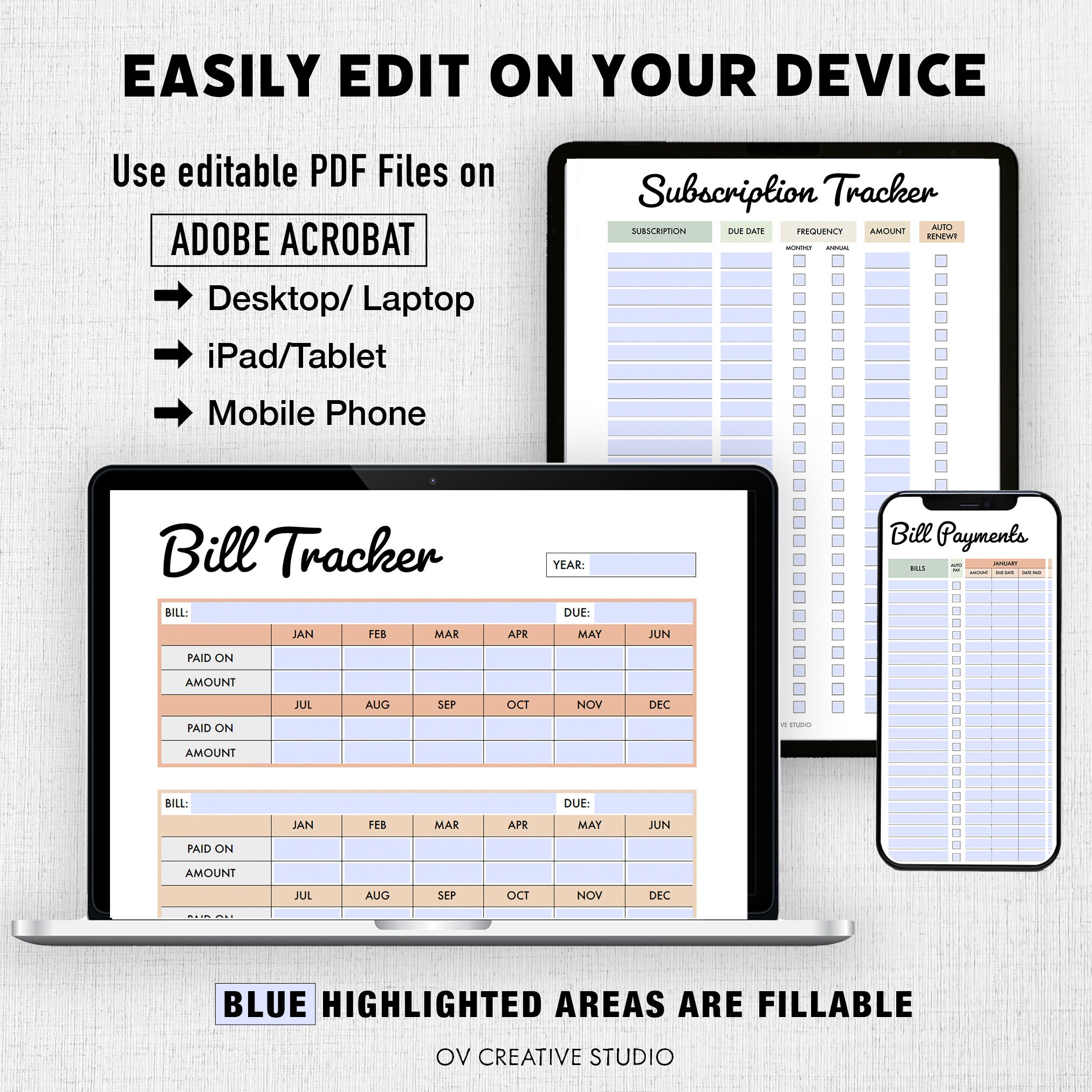 Editable Bill Payment Tracker Bundle | Monthly Bill Tracker Printable ...