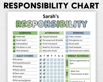 Editable Responsibility Chore Chart for Kids | Printable | Kids Daily Weekly Schedule | Children Chore List | Daily Routine Checklist | PDF