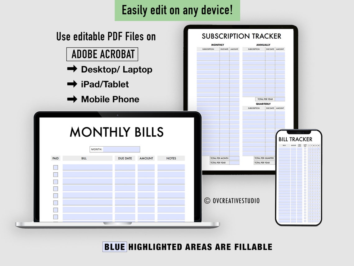 Editable Bill Payment Tracker Bundle | Monthly Bill Tracker Printable ...