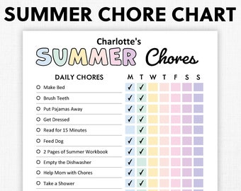Editable Summer Chore Chart for Kids, Printable, Digital, Summer Checklist, Chore list, Summer Planner, Summer Chart, Responsibility | PDF