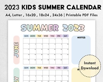 Summer Planner 2023 Kids Calendar Printable, Summer Bucket List, Summer At A Glance, Summer Wall Poster, Summer Activity Calendar, PDF