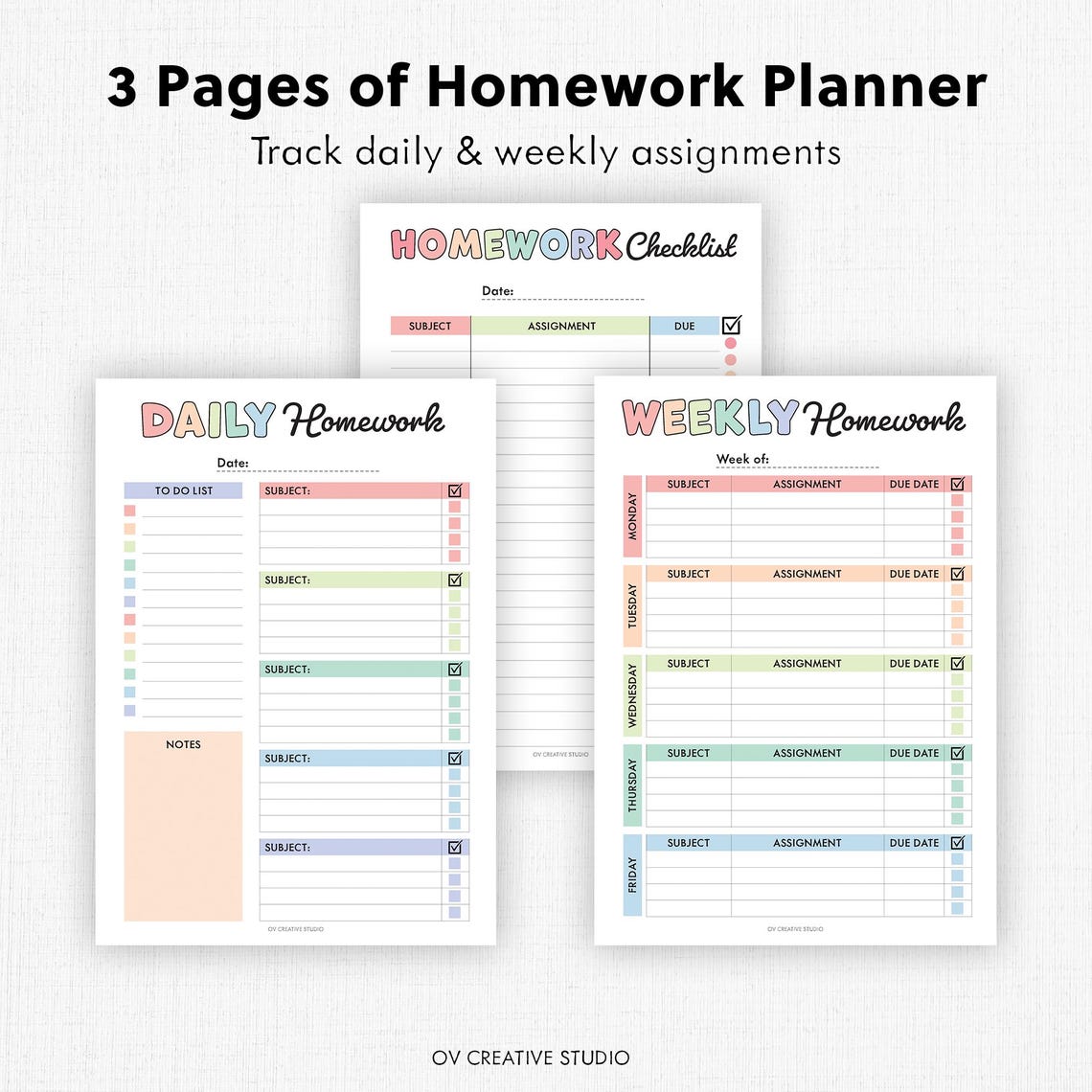 Editable Homework Planner | Printable, Digital | Student Planner ...