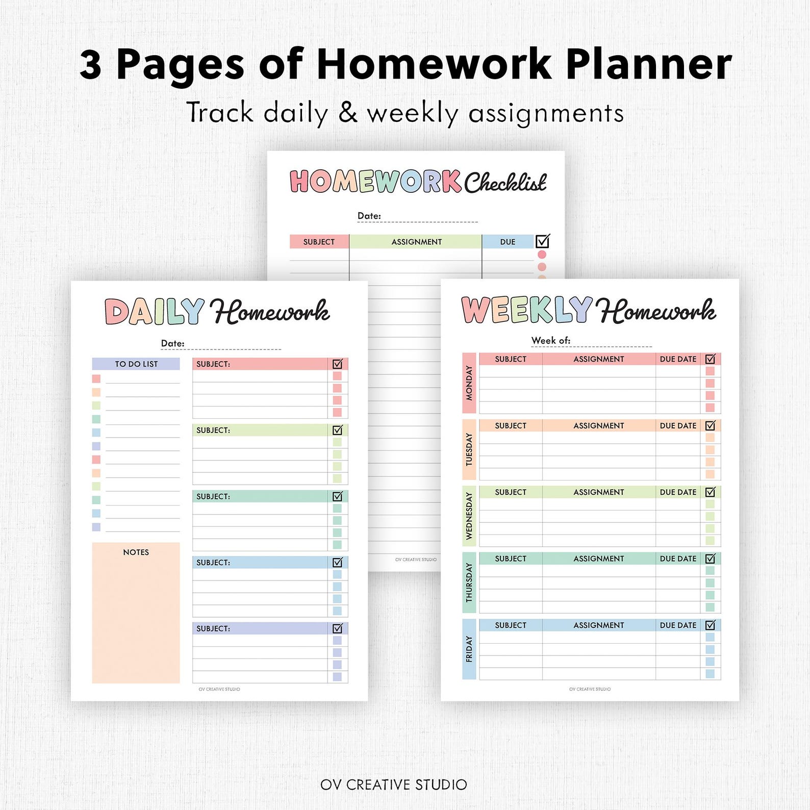 Editable Homework Planner | Printable, Digital | Student Planner ...
