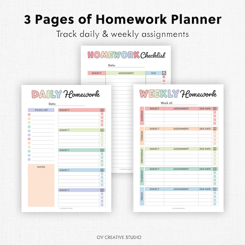 Editable Homework Planner | Printable, Digital | Student Planner ...