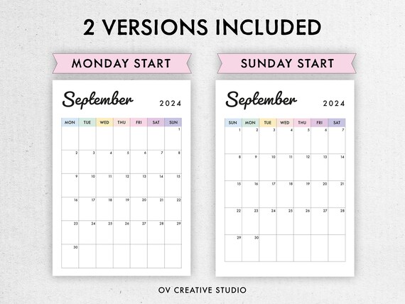 2024 Monthly Calendar Printable, Fillable Dated Monthly Template 2024  Digital Portrait, Vertical, 2024 Diary Insert A4, A5, Letter - Etsy