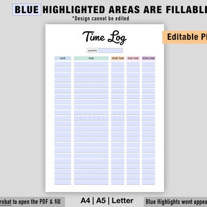 Editable Time Log, Time Sheet, Printable Work Planner, Time Tracker ...