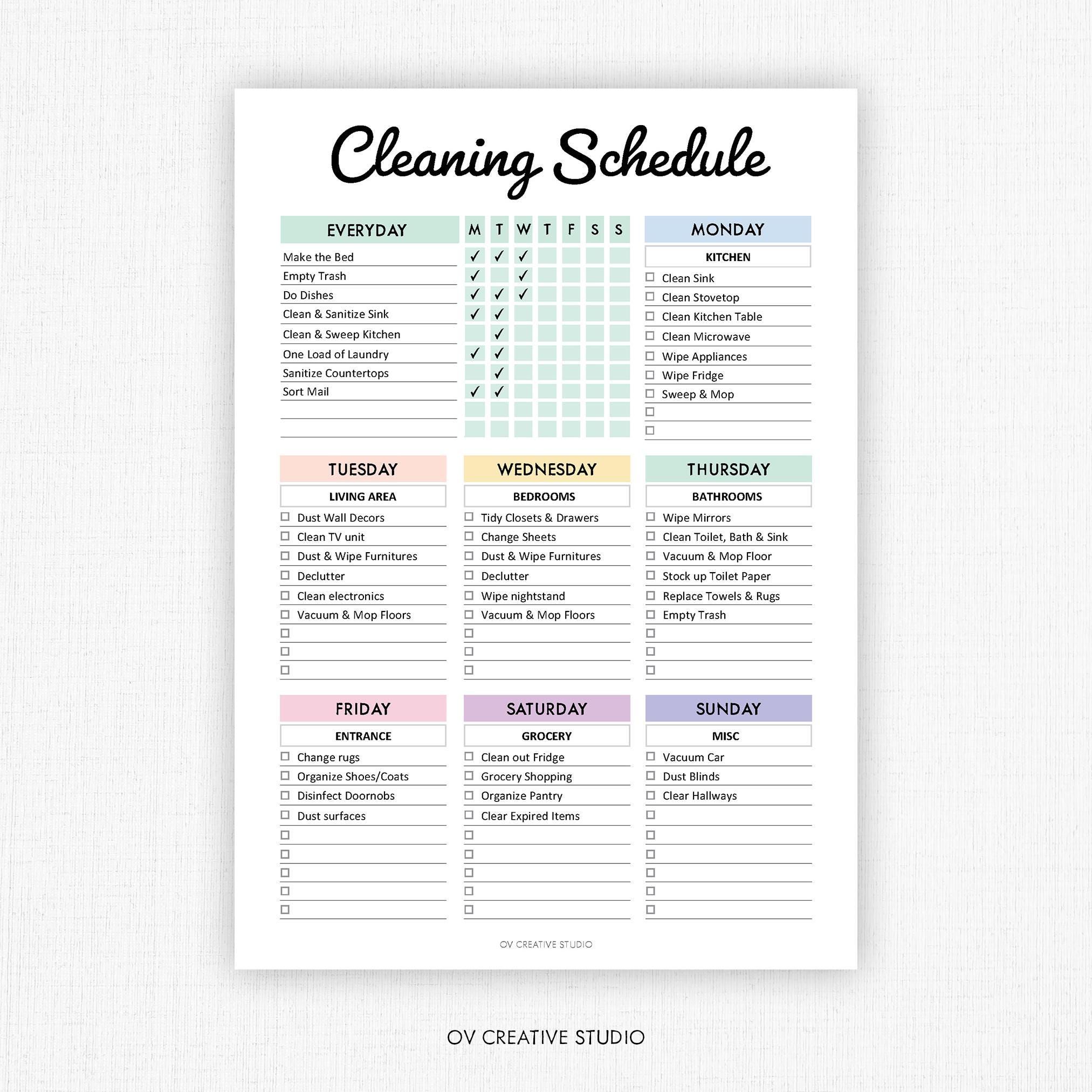 EDITABLE Cleaning Schedule | Printable | Weekly, Monthly, Yearly ...