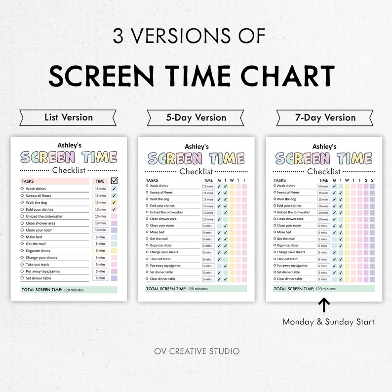 Sticker Chart Screen Time Editable Screen Time Chart, Printable Screen Reward Bucks, Reward Chart ...