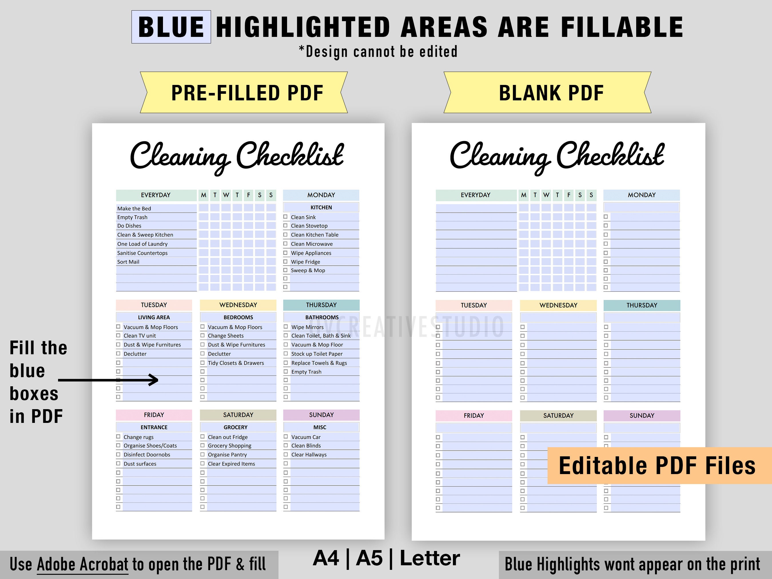 Editable Cleaning Schedule | Printable | Cleaning Checklist | Weekly ...