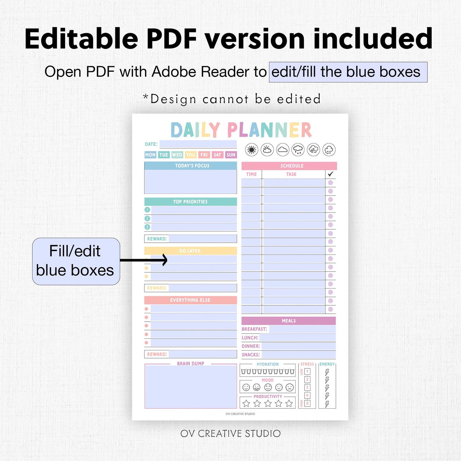 Editable ADHD Daily Planner | Printable, Digital | Daily Focus Template ...