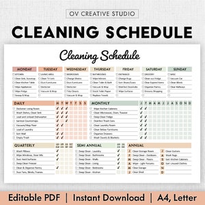 Editable Cleaning Schedule | Printable | Weekly, Monthly, Yearly Cleaning Checklist, ADHD, Cleaning Planner, House Chore List, Digital PDF