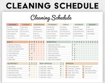 Editable Cleaning Schedule | Printable | Weekly, Monthly, Yearly Cleaning Checklist, ADHD, Cleaning Planner, House Chore List, Digital PDF