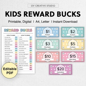 Editable Kids Reward Bucks | Printable | Mom Bucks, PDF Reward System For Kids | Chore Bucks, Good Behavior Bucks, Play Money, Pretend Money