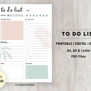 To Do List | Daily Planner, Task List, Daily Checklist | Printable, Editable, Digital, iPad Planner | Minimalist [A4, A5, Letter]