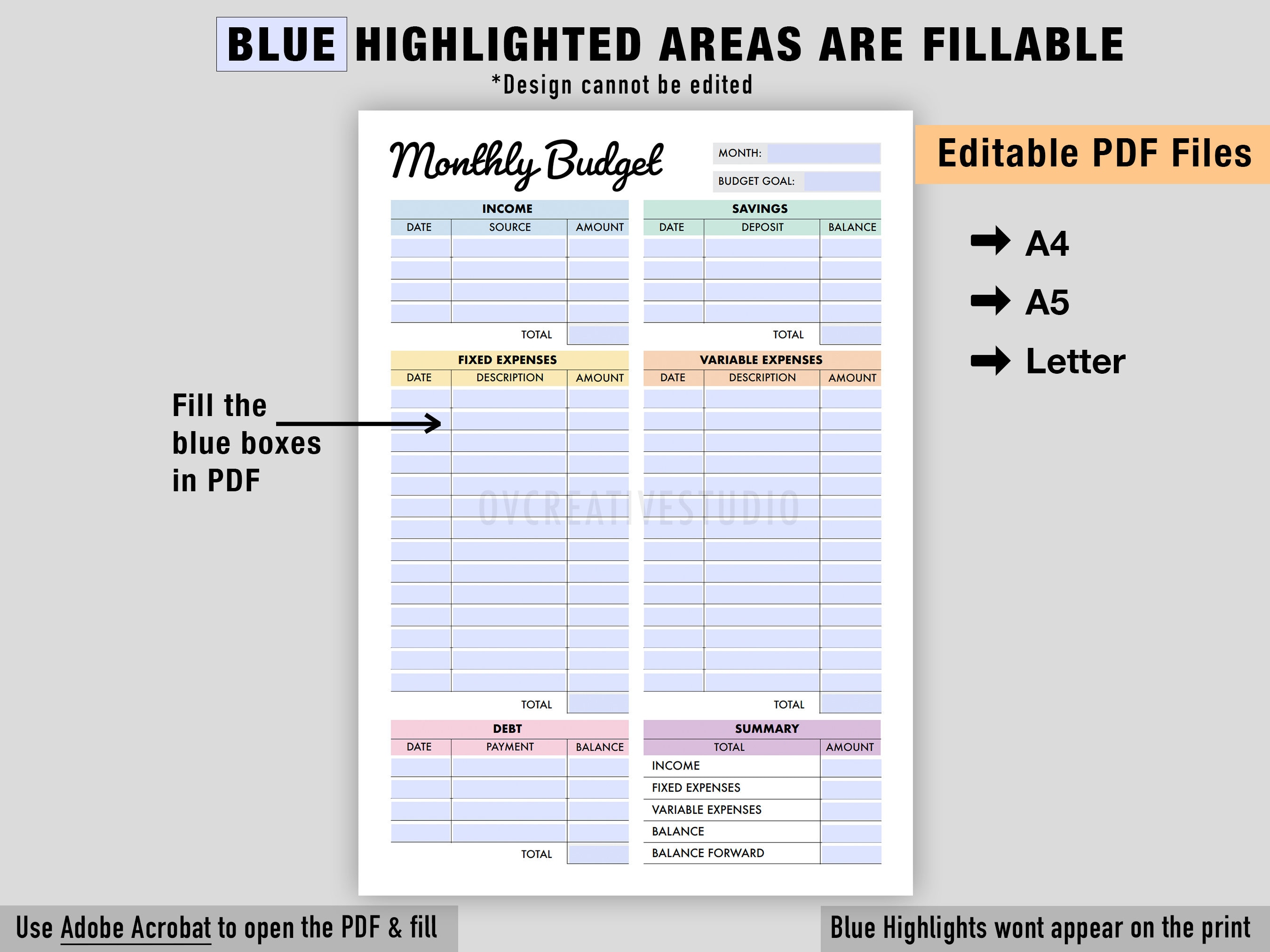 Editable Monthly Budget Tracker | Printable Budget Planner | Monthly ...