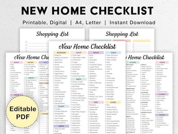 New Home Checklist Printable, Editable New Apartment Checklist, Moving  Planner Home Moving Essentials, Shopping List, Digital PDF (Download Now) 