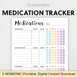 Redigerbart medicineringsschema | Utskrivbart enkelt medicinschema | Veckovis medicinlogg, kosttillskottsspårare, piller, medicinlista | Digital PDF