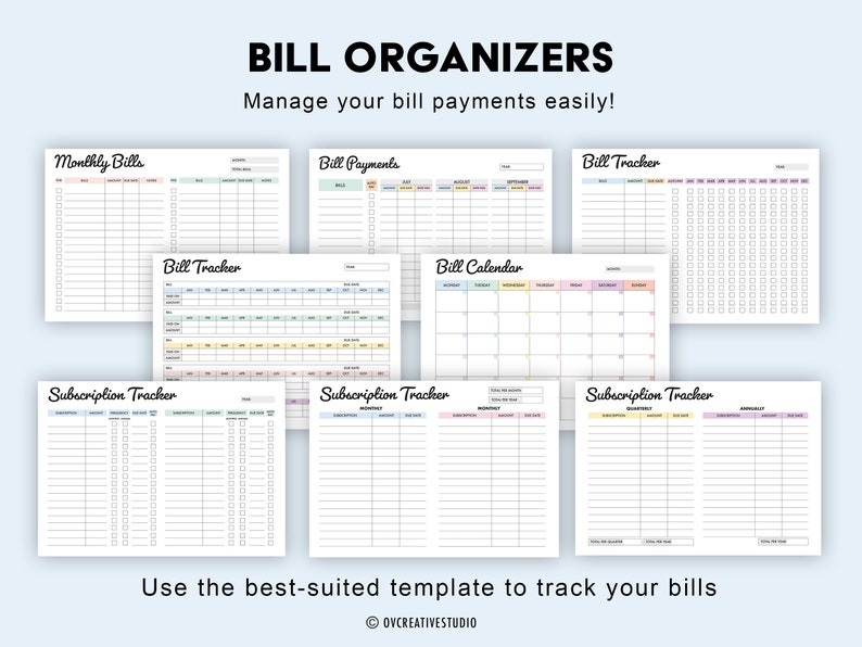 Editable Bill Payment Tracker Bundle | Monthly Bill Tracker Printable ...