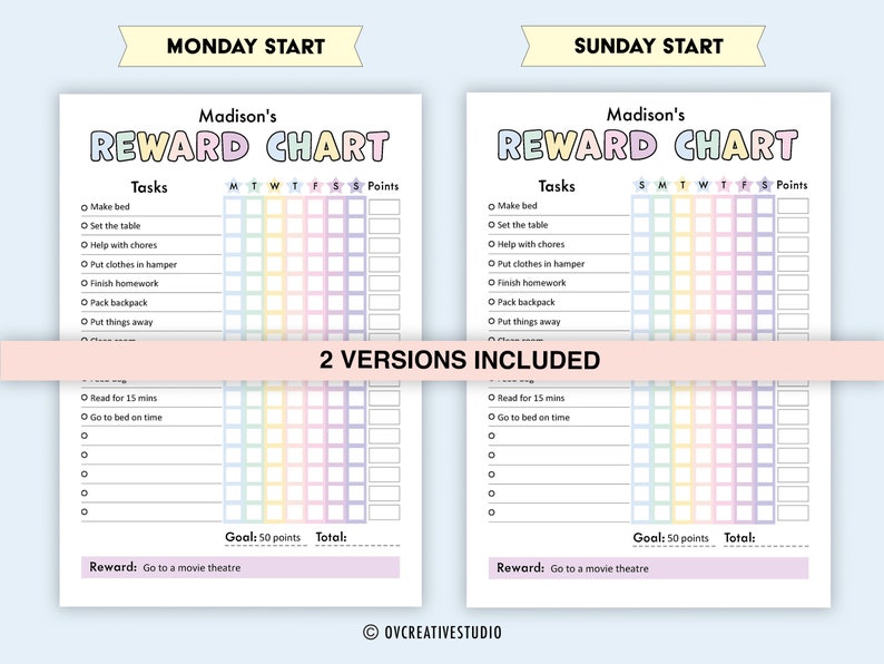 Reward Chart for Kids | Printable, Editable, Digital PDF | Weekly Chore ...