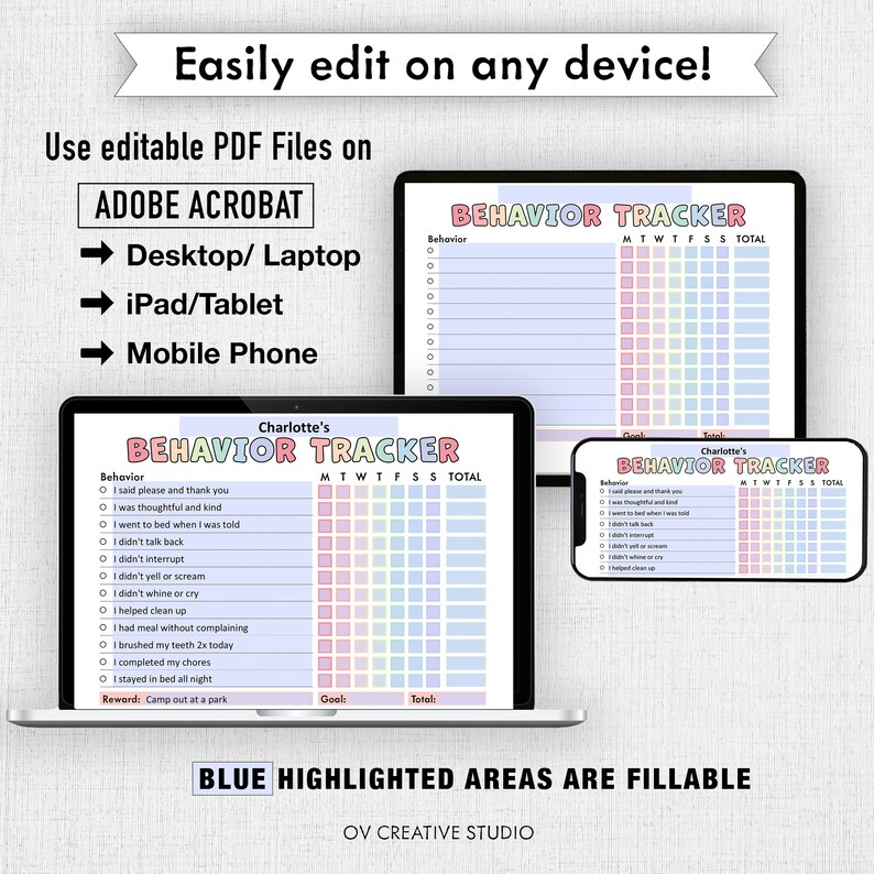Behavior Reward Chart for Kids | Printable, Editable, Digital PDF ...