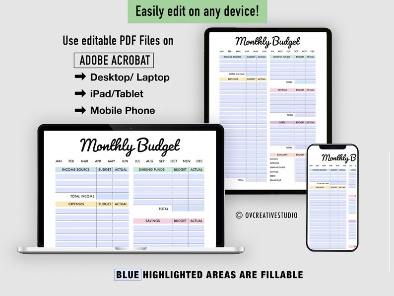 Editable Monthly Budget Tracker | Printable Budget Planner | Monthly ...
