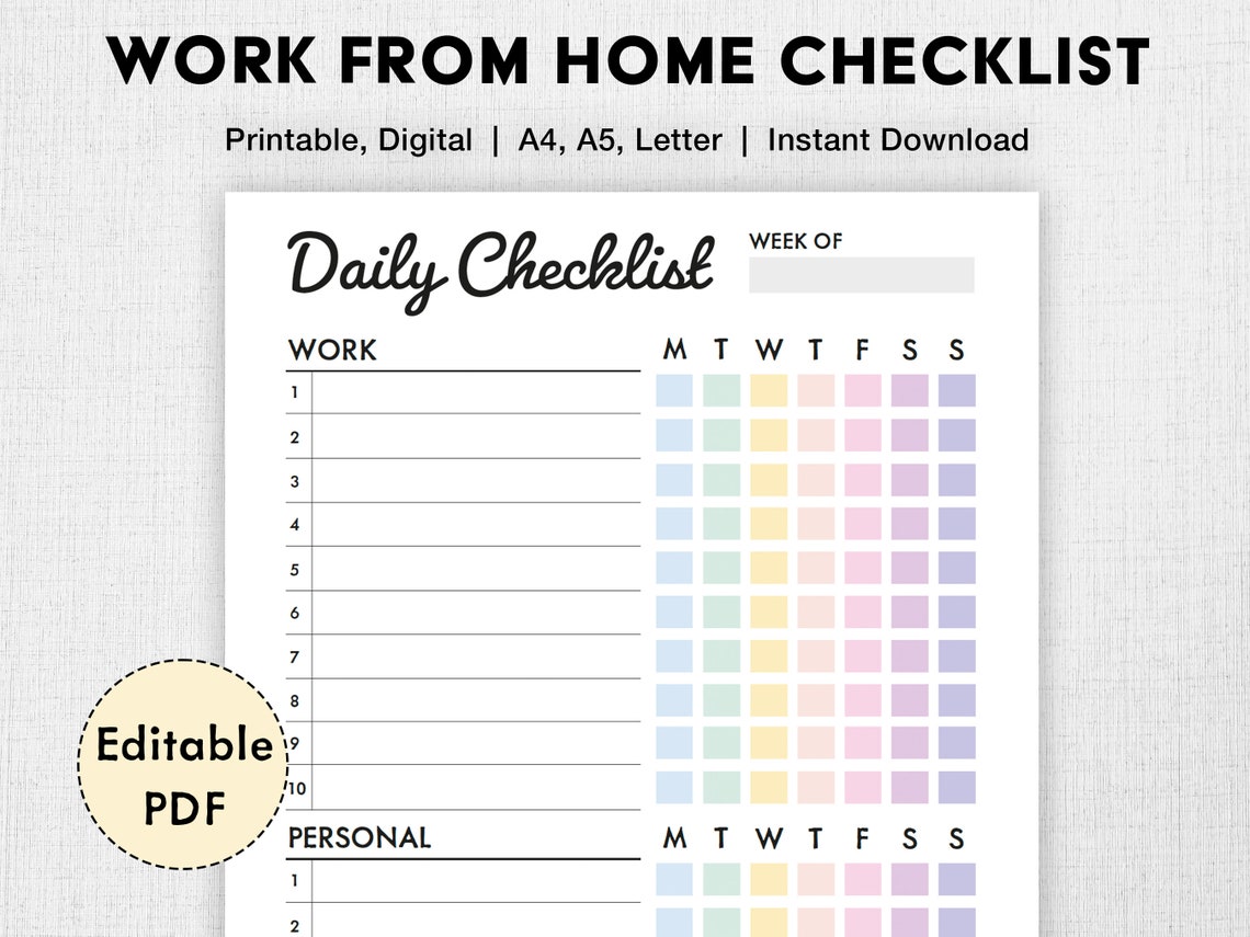 Editable Daily Checklist | Printable Weekly to Do List | Daily ...