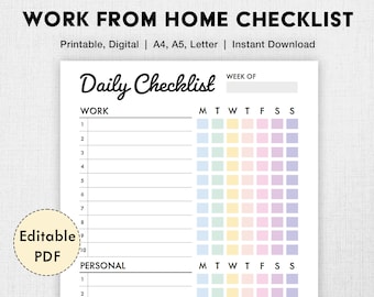 Editable Daily Checklist | Printable Weekly To Do List | Daily Checklist Template | Weekly Task Planner Template | Weekly Routine PDF