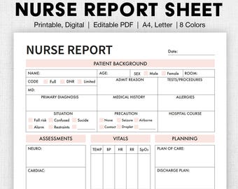 Editable Nurse Report Sheet | Printable, Digital | Nurse Brain Sheet, Single Patient Reporting Template, Nurses Resources, Med Surg, PDF