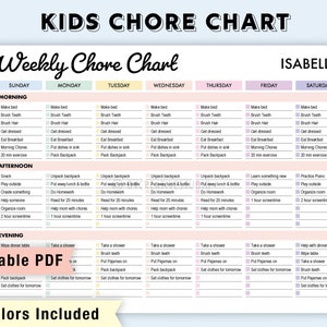 Editable Weekly Chore Chart for Multiple Kids | Printable, Digital | Daily Responsibility Chart for Kids | Daily Checklist, Home, School PDF