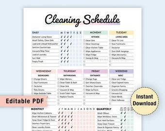 BEWERKBAAR Schoonmaakschema, Afdrukbaar, Wekelijks, Maandelijks, Jaarlijkse Schoonmaakchecklist, Schoonmaakplanner, Huiskarweitjeskaart, Digitale PDF