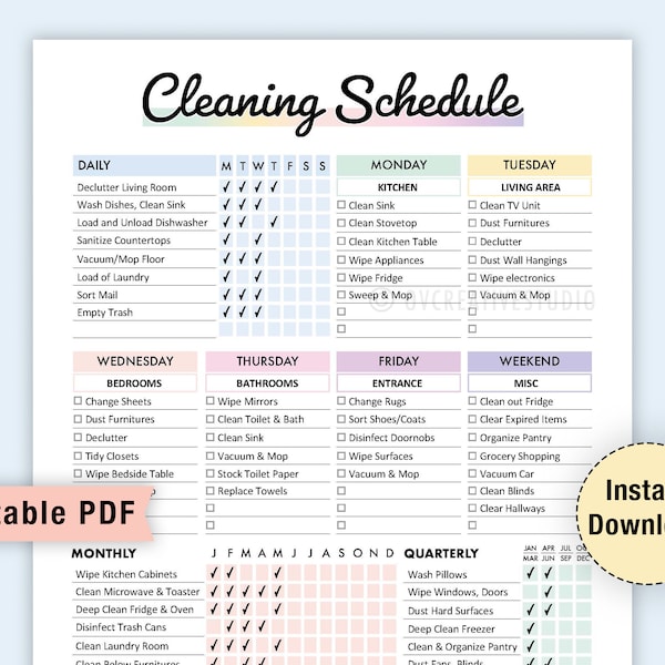 Cleaning Schedule Printable Etsy