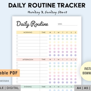 Editable Daily Routine | Printable | Daily Checklist | Morning Routine | Habit Tracker | Routine Planner | Daily Routine Checklist | PDF